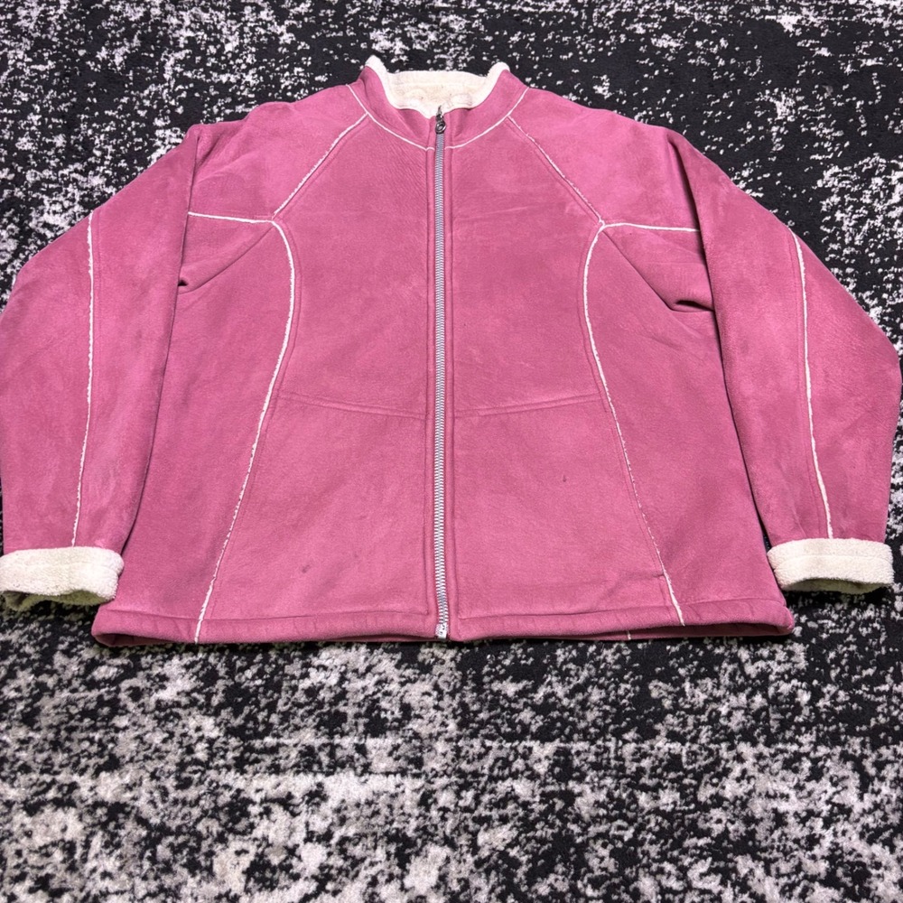 Alf Clothing Kuhl Pink Faux Suede Shearling Trim Fleece Jacket XL Women